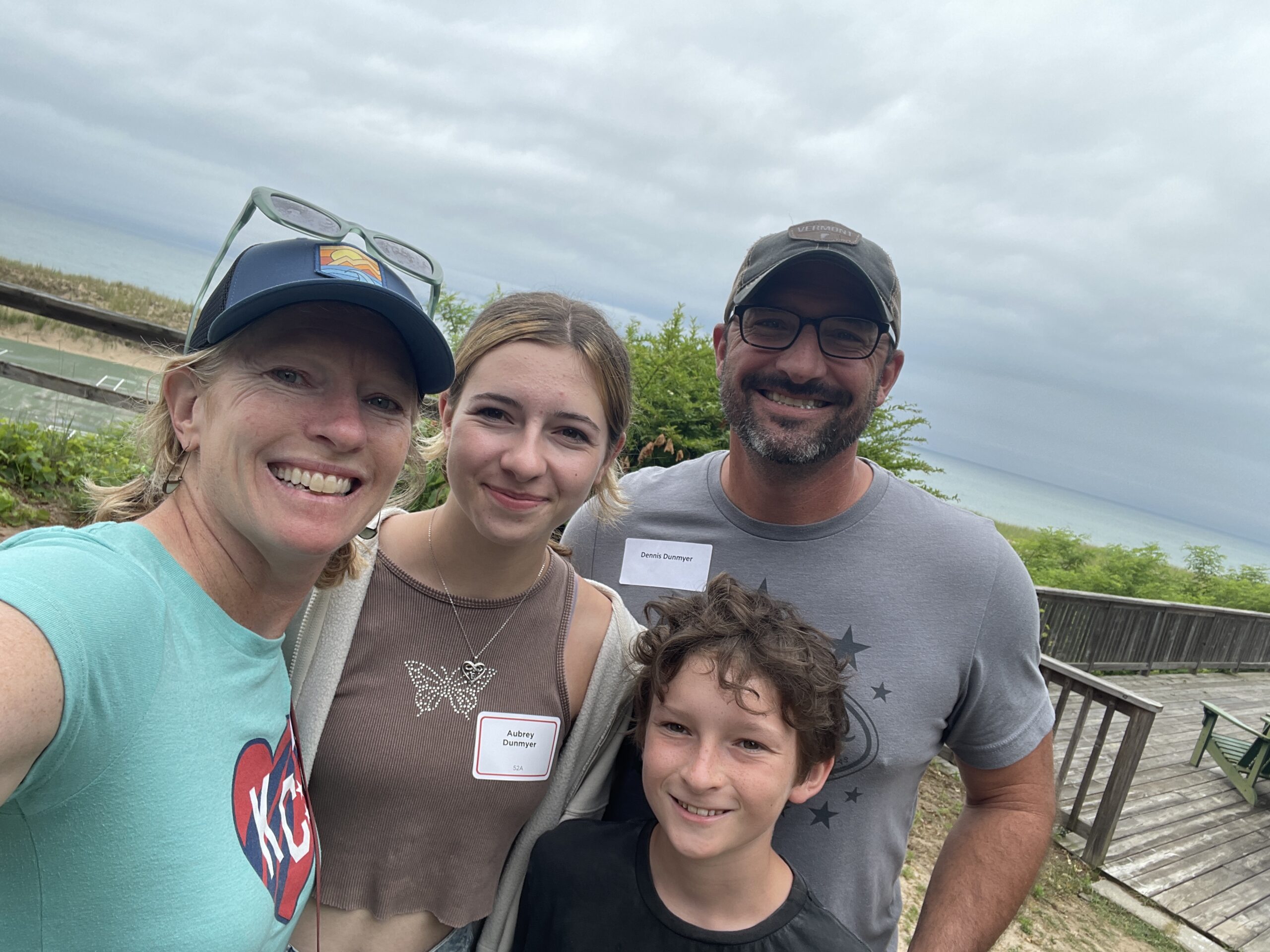family photo on beach at camp drop-off